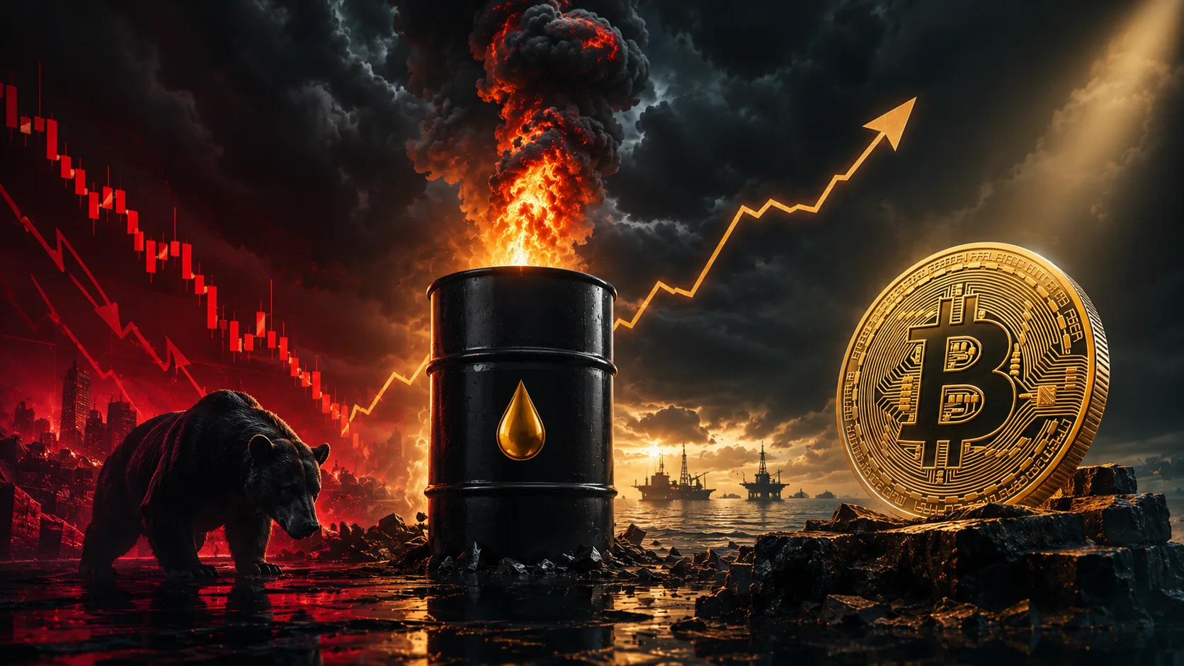 Copertina dell’articolo: Petrolio in rialzo, mercati in rosso: Bitcoin resiste