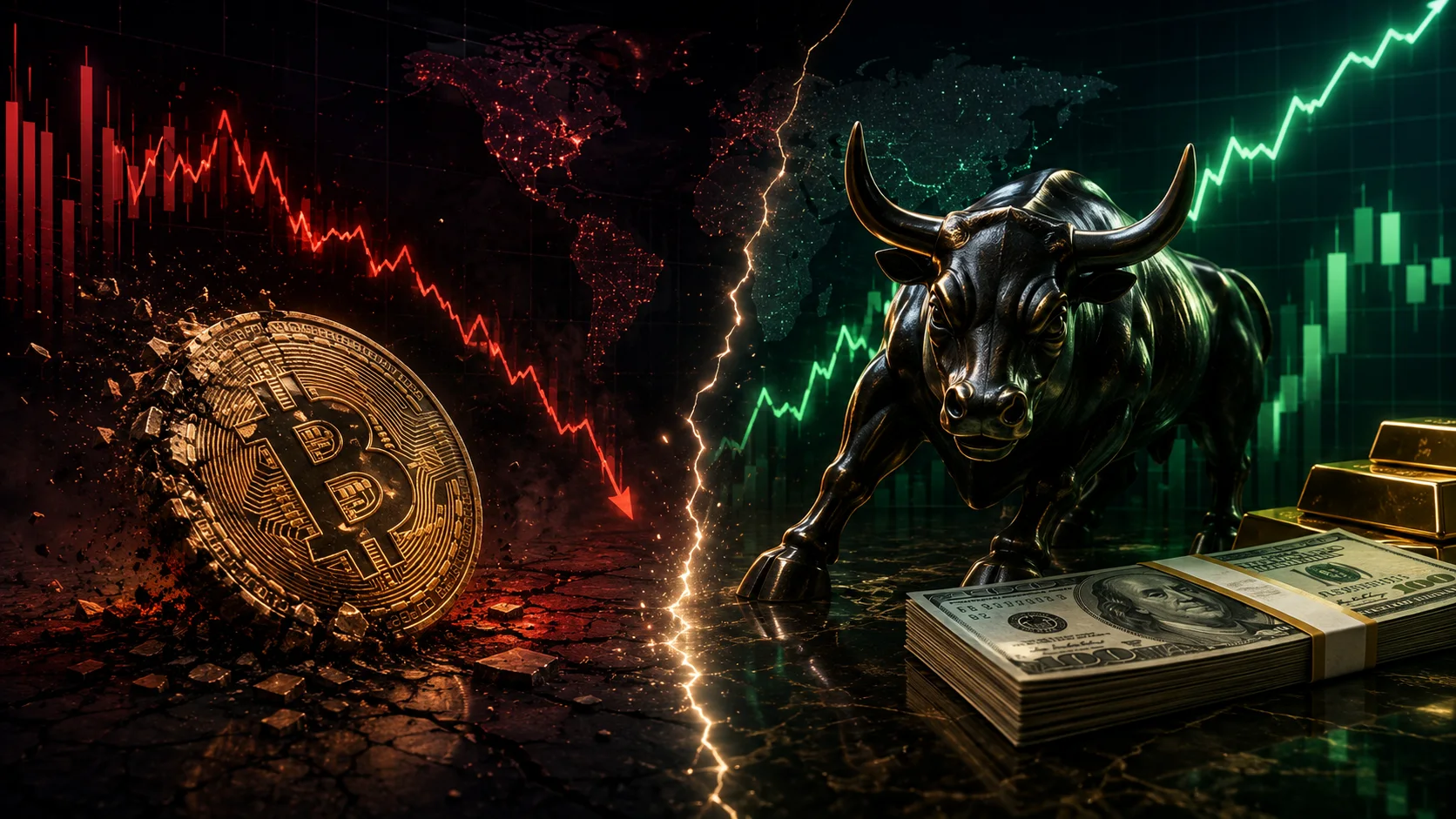Immagine di approfondimento: Bitcoin -49% dal record mentre l’S&P 500 fa nuovi massimi: il mercato sta dicendo qualcosa